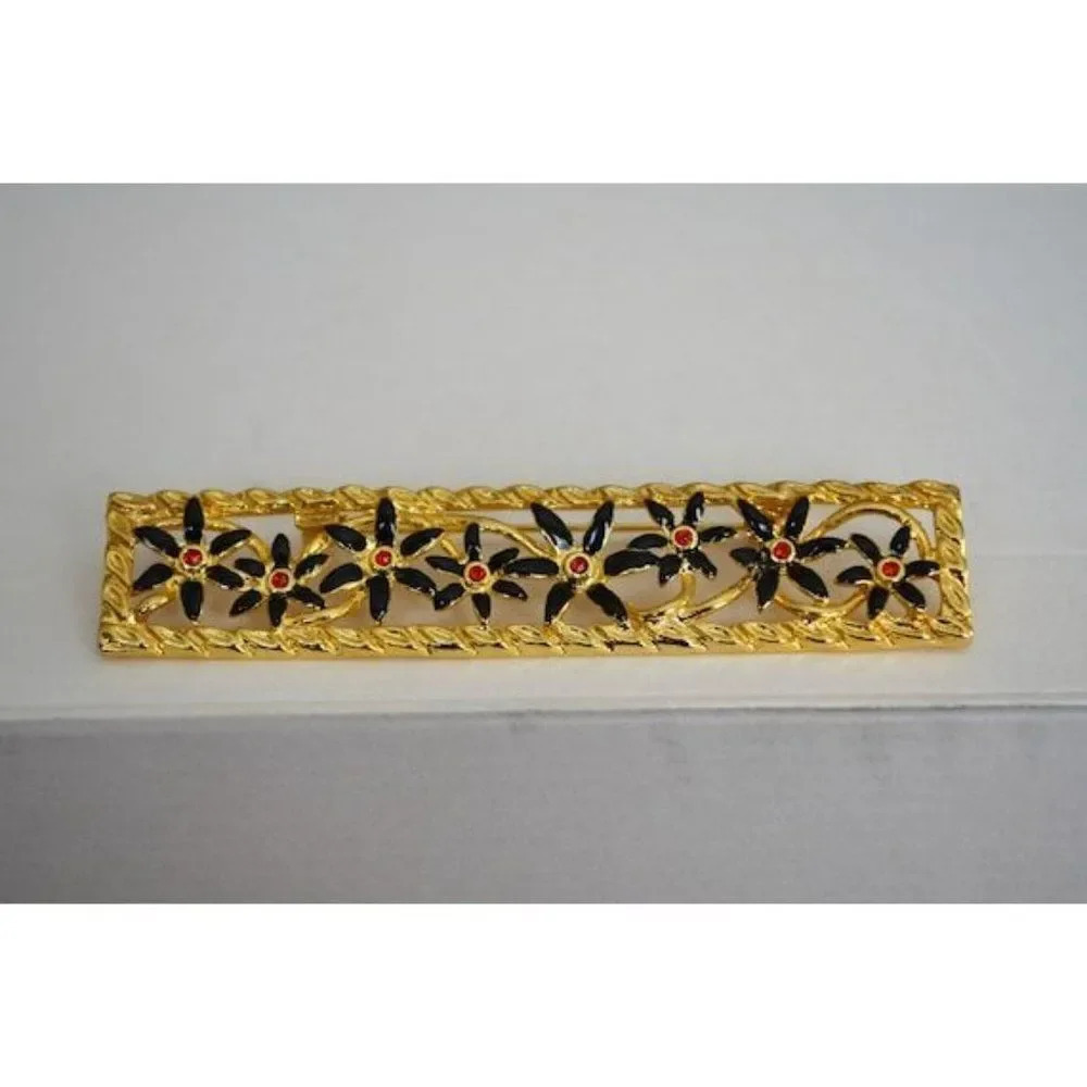 3/$30! Rectangular Enameled Brooch with  Flowers